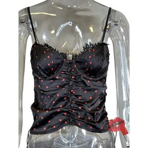 For Love & Lemons Corset Large Polka Dot Bustier Feminine Lingerie Top Black Red